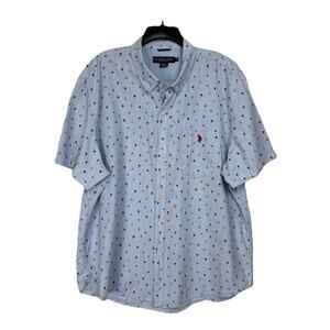 US Polo Assn. Men's Button Up Sz 3XL Short Sleeve Blue Tropical Beach Vacation